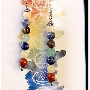 CHAKRA STONES EARRINGS, SILVERY BALI STYLE ACCENTS